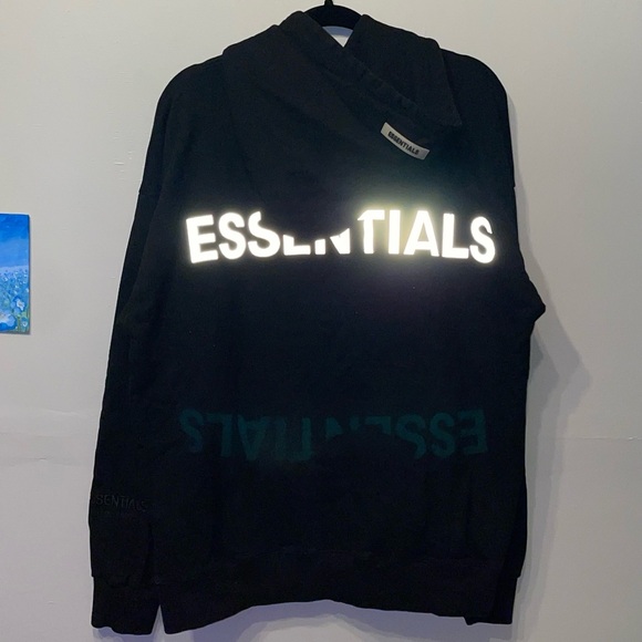 Fear Of God Essentials 3M Reflective Logo Pullover Hoodie - Black - Mens Sz XL